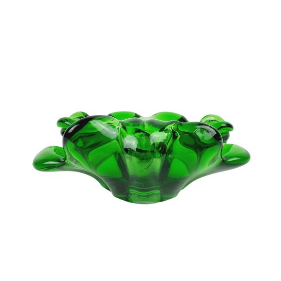 Vtg 70’s Emerald Green Sommerso Murano Curly Leaf Style Art Glass Ashtray Dish - Picture 3 of 4